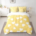 thumbnail image 2 of Feelyou Cute Love Heart Twin Bedding Sets 7-Piece for Teen, Romantic Cartoon Bedding Comforter Set, Yellow Graffiti Lines Reversible Sheet Sets, Lightweight Room Decor, 2 of 8