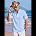 thumbnail image 4 of Camiseta Informal Henley de Corta con Cuello Mao para Hombre, Camiseta Texturizada de Playa para Verano. Azul S, 4 of 10