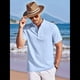 thumbnail image 4 of Camiseta Informal Henley de Corta con Cuello Mao para Hombre, Camiseta Texturizada de Playa para Verano. Azul XXL, 4 of 10