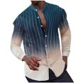 thumbnail image 2 of Blusa y camisa de manga larga con cuello alto para hombre, estilo informal, a rayas, con cuello alto, tipo cárdigan, camisa con botones, blusa de poliéster para hombre, 2 of 9