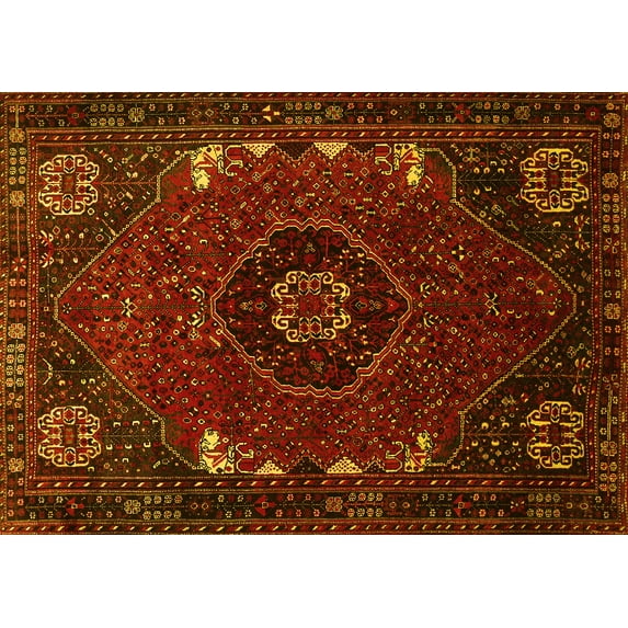 Ahgly Company Machine Washable Indoor Rectangle Persian Yellow Traditional Area Rugs, 2' x 5'