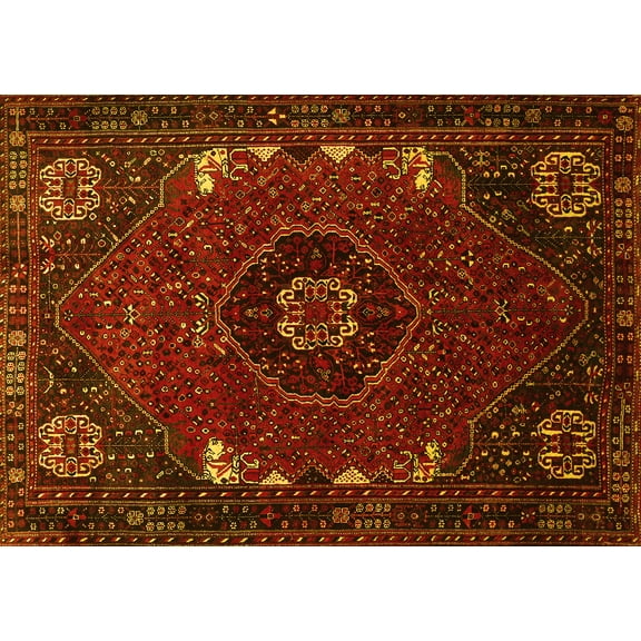 Ahgly Company Indoor Rectangle Persian Yellow Traditional Area Rugs, 5' x 7'