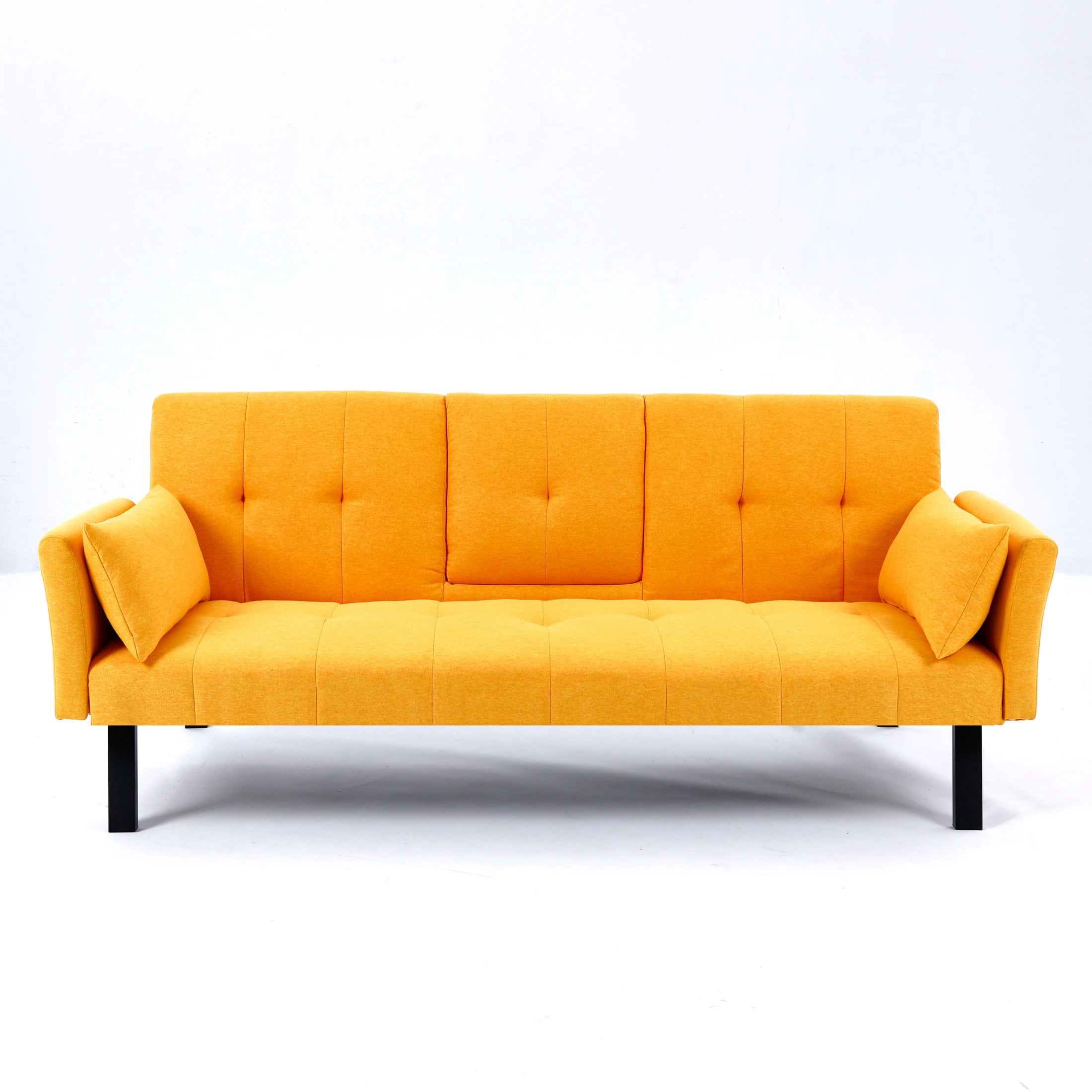 Aukfa 70" Convertible Futon Sofa Bed for Home Office, Linen Loveseat with Cup Holder, Yellow