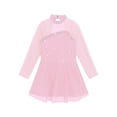 thumbnail image 3 of vastwit Kids Girls Figure Ice Skating Dress Long Sleeve Rhinestone Sheer Mesh Ballerina Dancewear Pink 12, 3 of 5