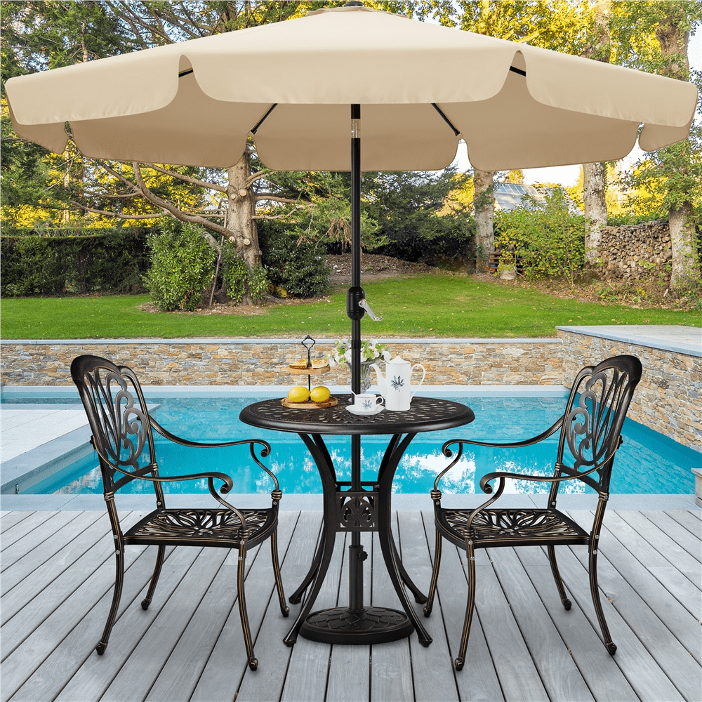 Alden Design 31in Round Cast Aluminum Patio Bistro Table with Umbrella Hole for Outdoor, Bronze