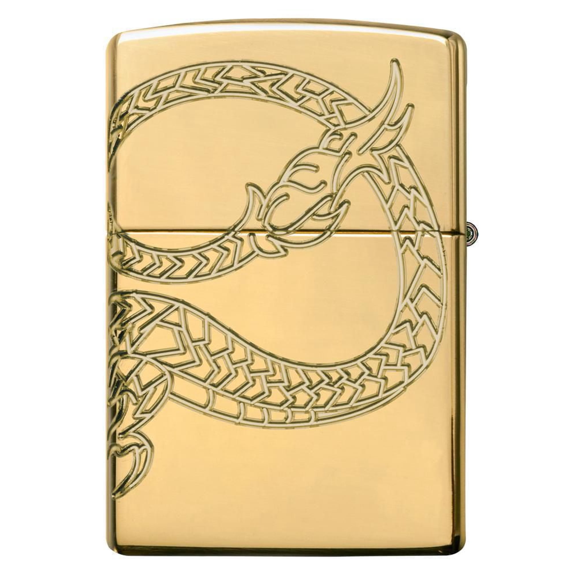 Zippo Armor Lighter - Chinese Dragon Design, Gold Plated With Red Epoxy Inlay