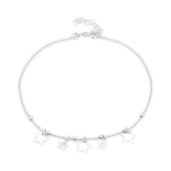 Vanbelle Sterling Silver Jewelry Big & Small Multi-Star Anklet with Rhodium Plating for Women
