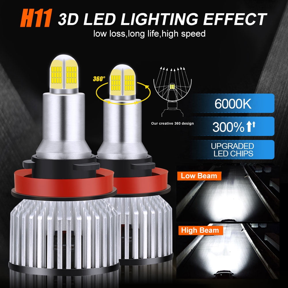 NEXPOW H11/H9/H8 LED Headlight Bulbs 6500K Cool White High Low Beam Fog light IP68 Waterproof 300% Brighter 12000LM LED Headlights Conversion Kit Pack of 2 