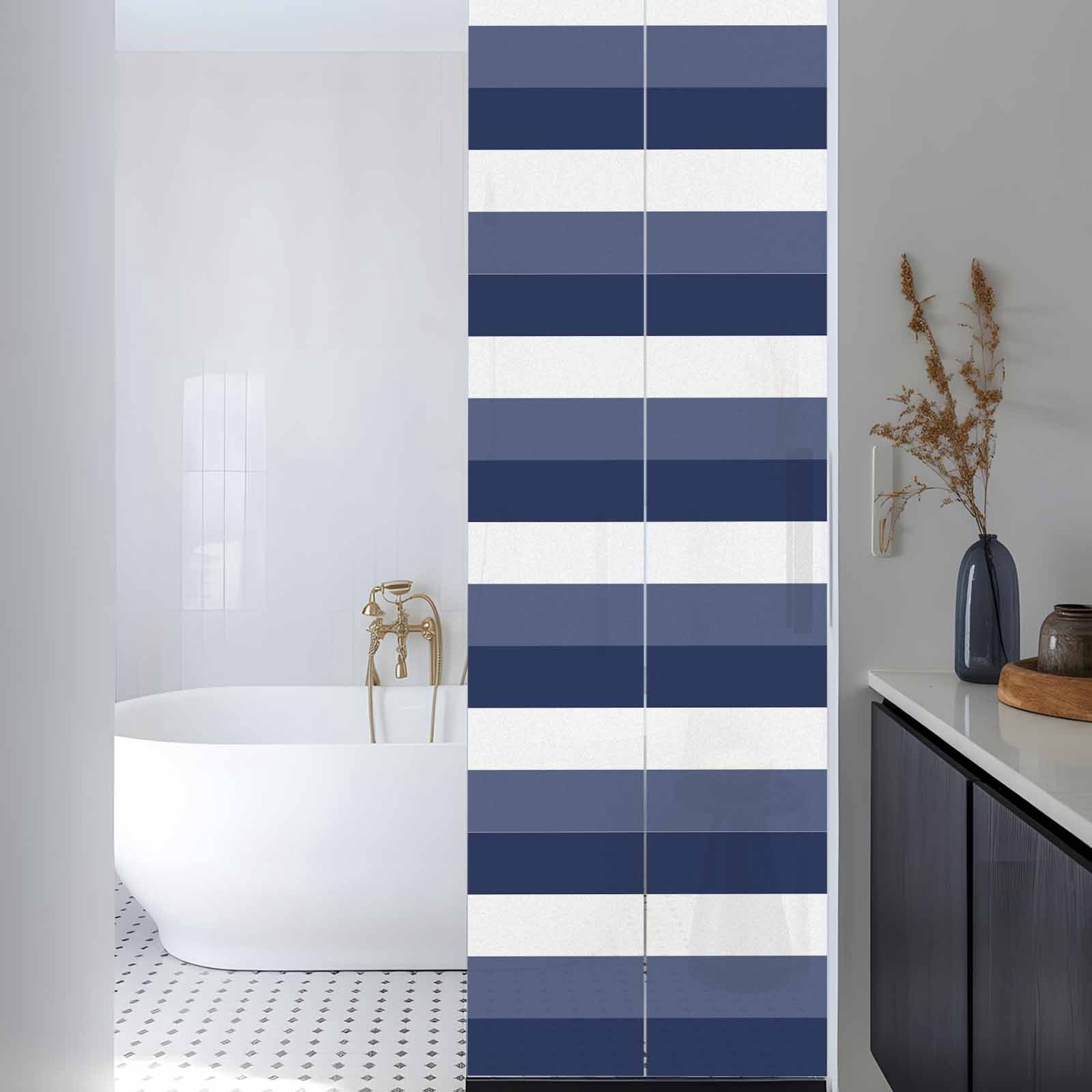 Sun Blocking Glass Window Film, Navy Blue Ombre Stripe Window Privacy Film Frosted, Abstract Art Modern Blue Striped Reusable Windows Privacy Sticker for Home Decor, Nursery, 23.6 x 78.7 Inches