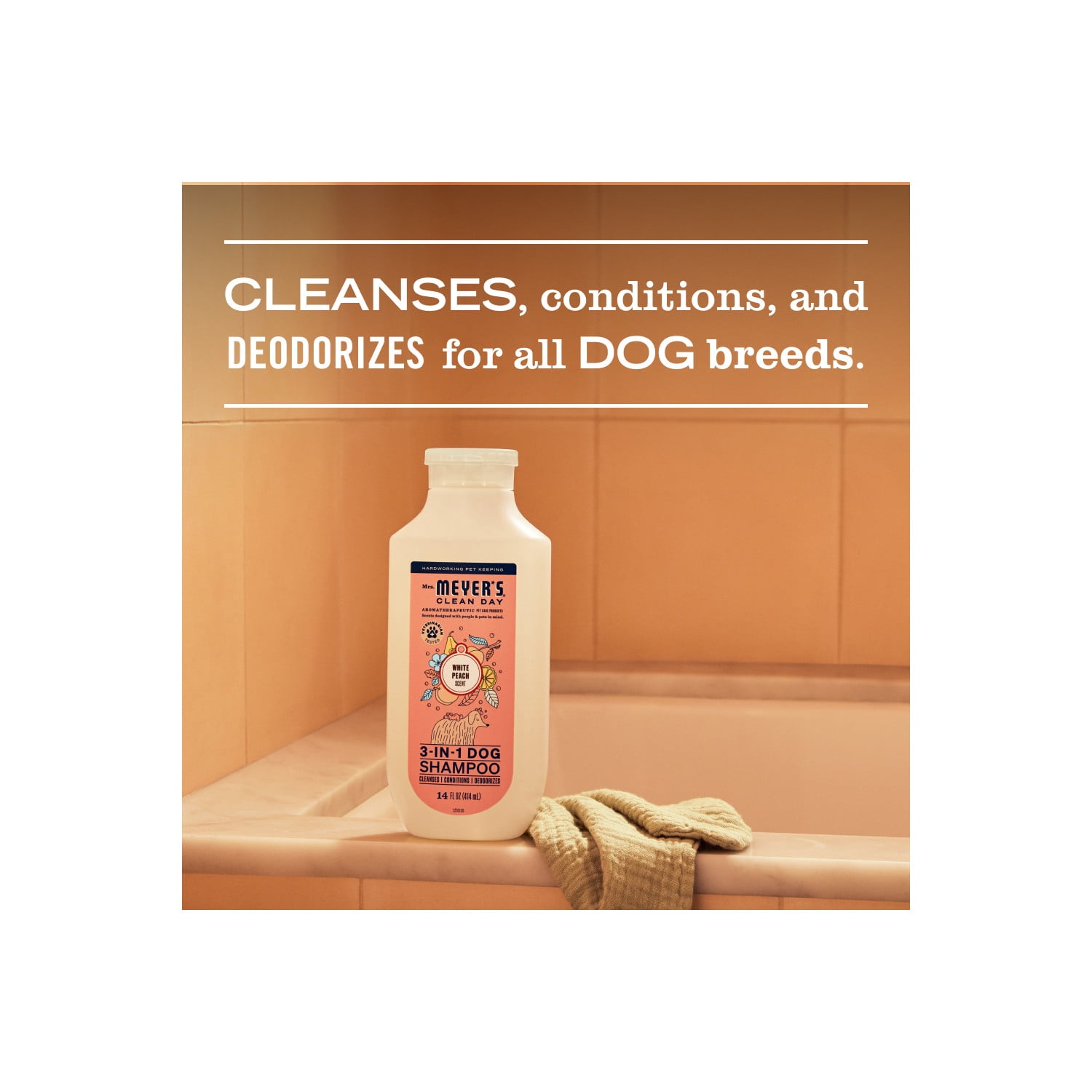 Mrs. Meyer's Clean Day 3 in 1 Dog Shampoo, White Peach Scent, 14oz