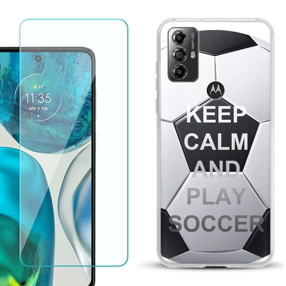 OneToughShield ® for Motorola Moto G Play 2023 Shockproof Fashion Phone Case, with Tempered Glass Screen Protector - Keep Calm Soccer