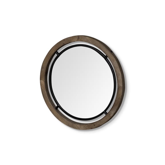 Mercana Josi 19" Brown Wood & Black Metal Frame Mirror