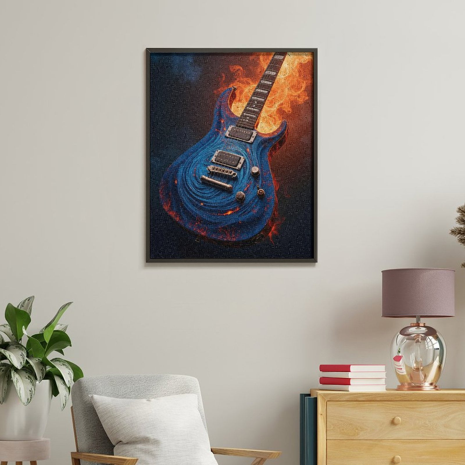 Paint By Numbers Kit for Adults Beginner - Guitar Flames Swirl Blue Art DIY Canvas Painting Kits for Adults, Frameless Paint By Number for Adults for Home Wall Decor 16x20 Inch