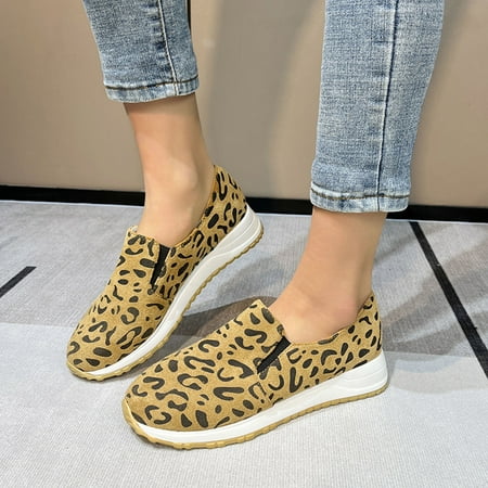 

Cathalem Fashion Spring And Summer Women Casual Sports Shoes Flat Bottom Light Leopard Print Womens Casual Dress Shoes Size 8 Yellow 8