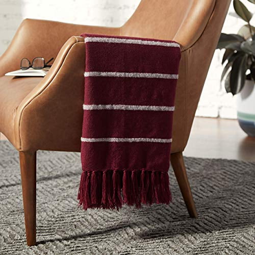 Rivet Modern Striped Fringe Throw Blanket 80 X 60 Inch Dark Red And Ivory Walmart Com Walmart Com