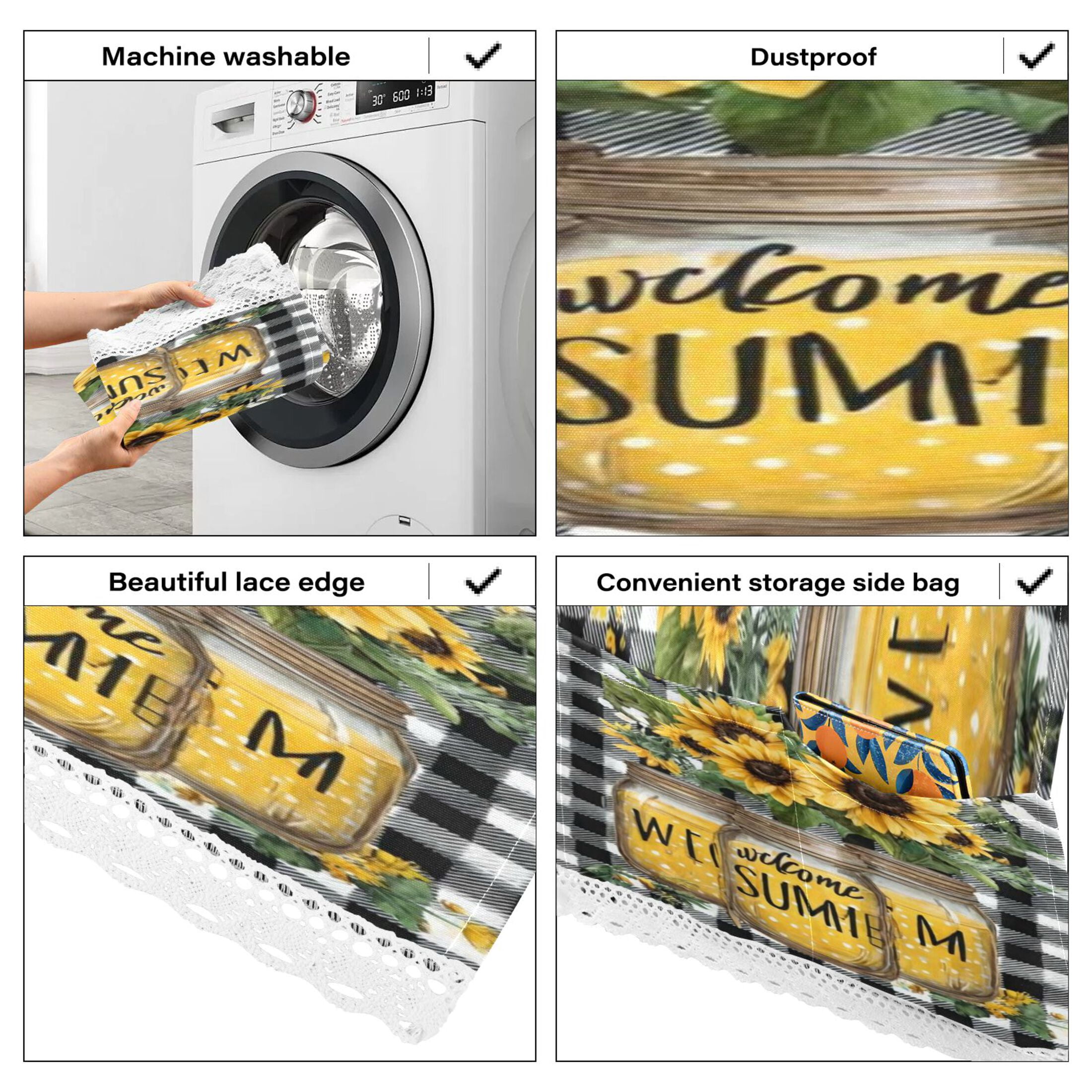 Wobogo Sunflower Summer Jars Washing Machine Cover Dustproof Washer Dryer Cover Waterproof Laundry Room Decorative Protector