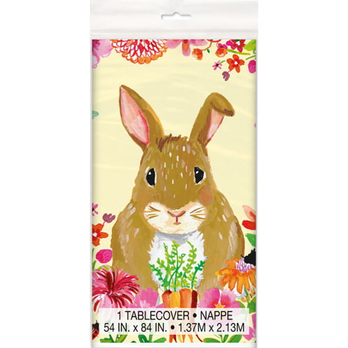 54 x 102 Creative Converting 335275 Easter Bunny Plastic Tablecloth Multi-Colored 