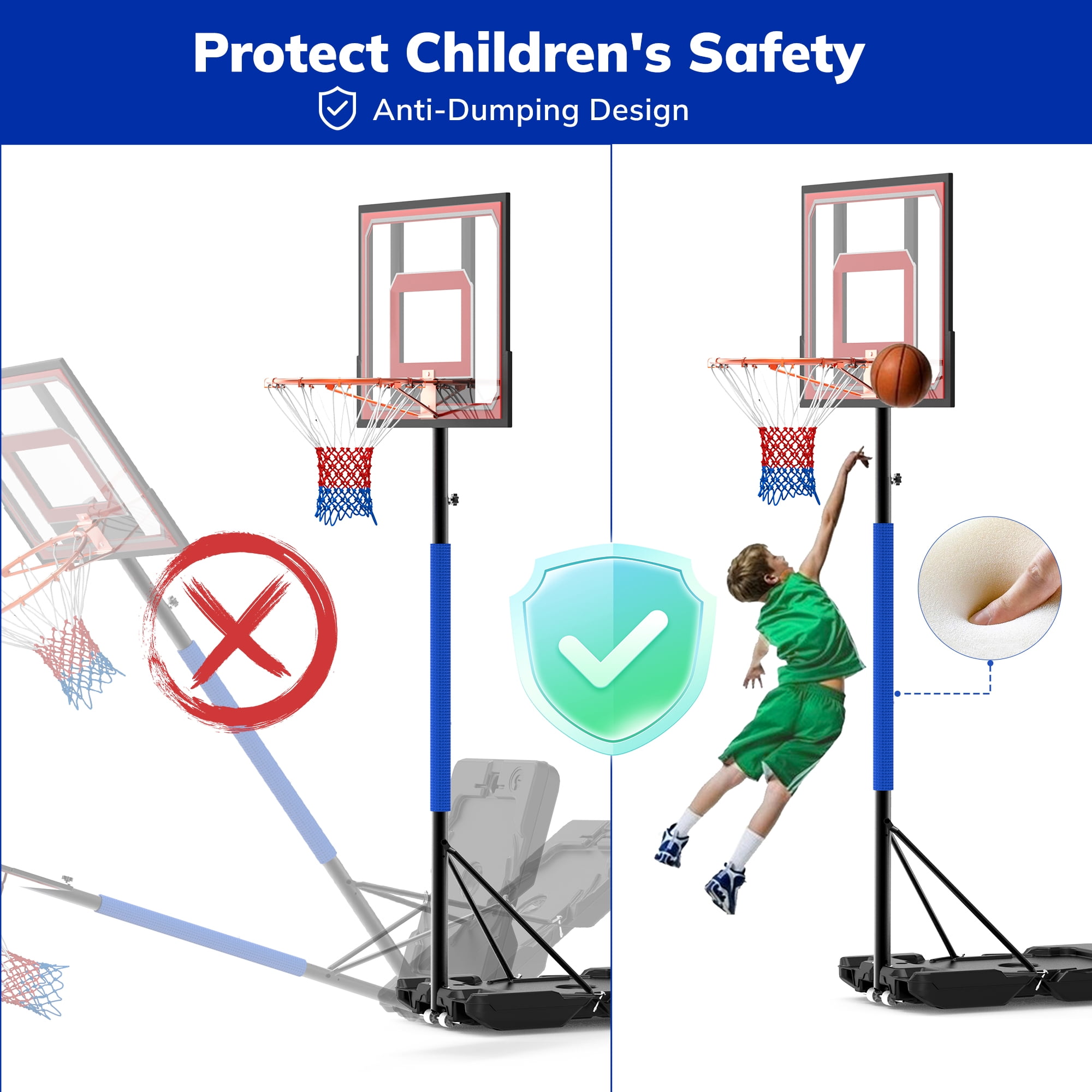 Basketball Hoop for Kids 5-9 ft Adjustable, Portable Basketball Goals for Kids Teenagers Youth, Great Backyard, Driveway, Indoor Play, Red