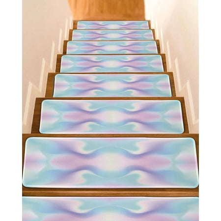 Abstract Minimalistic Stair Treads for Wooden Steps Indoor Runner Rug Carpet Turquoise Pink Ombre Aesthetic Color Art 4 Pieces Peel and Stick Staircase Step Treads Covers Throw Door Mats 30 x8