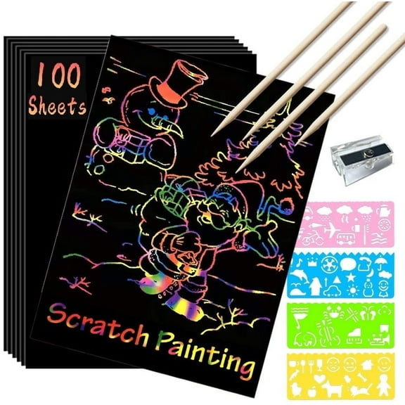 Chainplus Scratch Paper Art Set for Kids, 100 Sheets Scratch Paper Art Notebooks Scratch it Off Art Supplies for 6 7 8 9 10 11 12 Year Old Girls Boys Birthday Game Party Favor Easter Toy