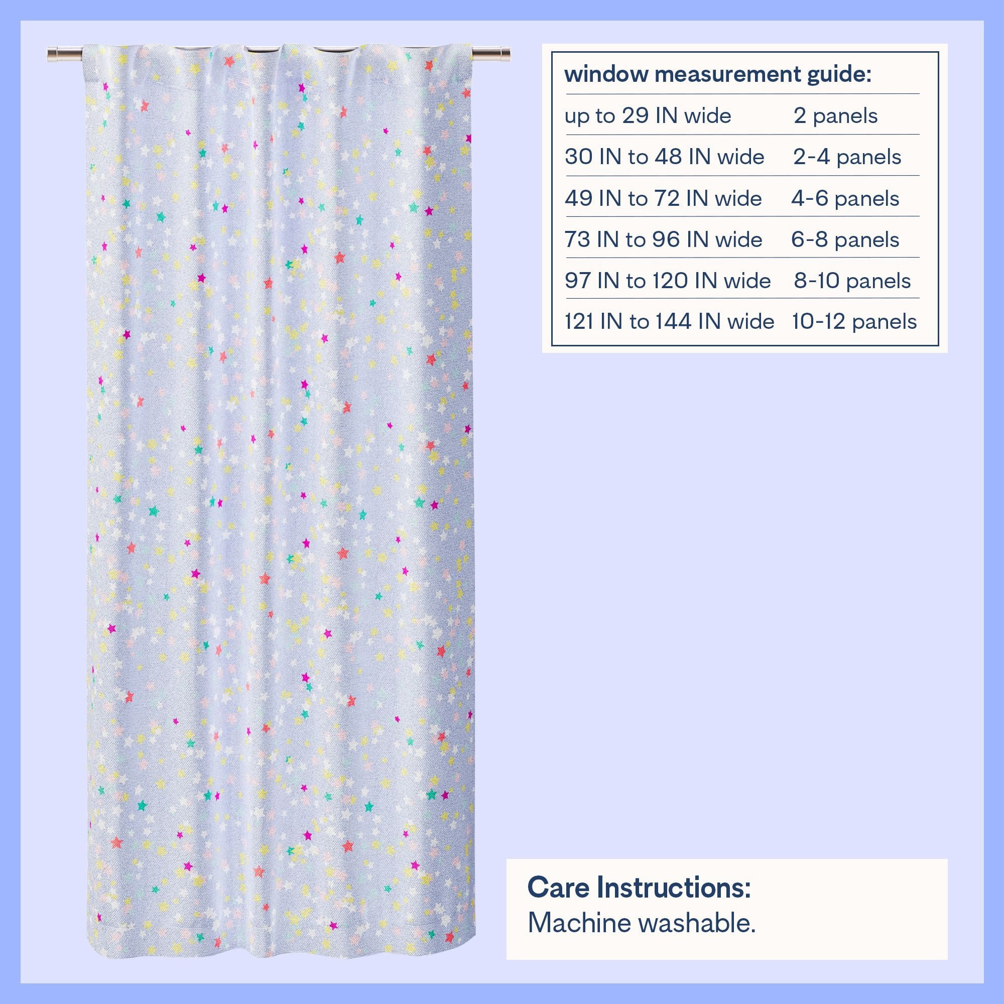 Mainstays Kids Glow-in-the-Dark Blackout Single Curtain Panel, Rod Pocket with Back Tabs, Light Purple Multicolor Stars, 38 in x 63 in