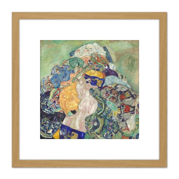 Gustav Klimt Baby Painting 8X8 Inch Square Wooden Framed Wall Art Print Picture with Mount