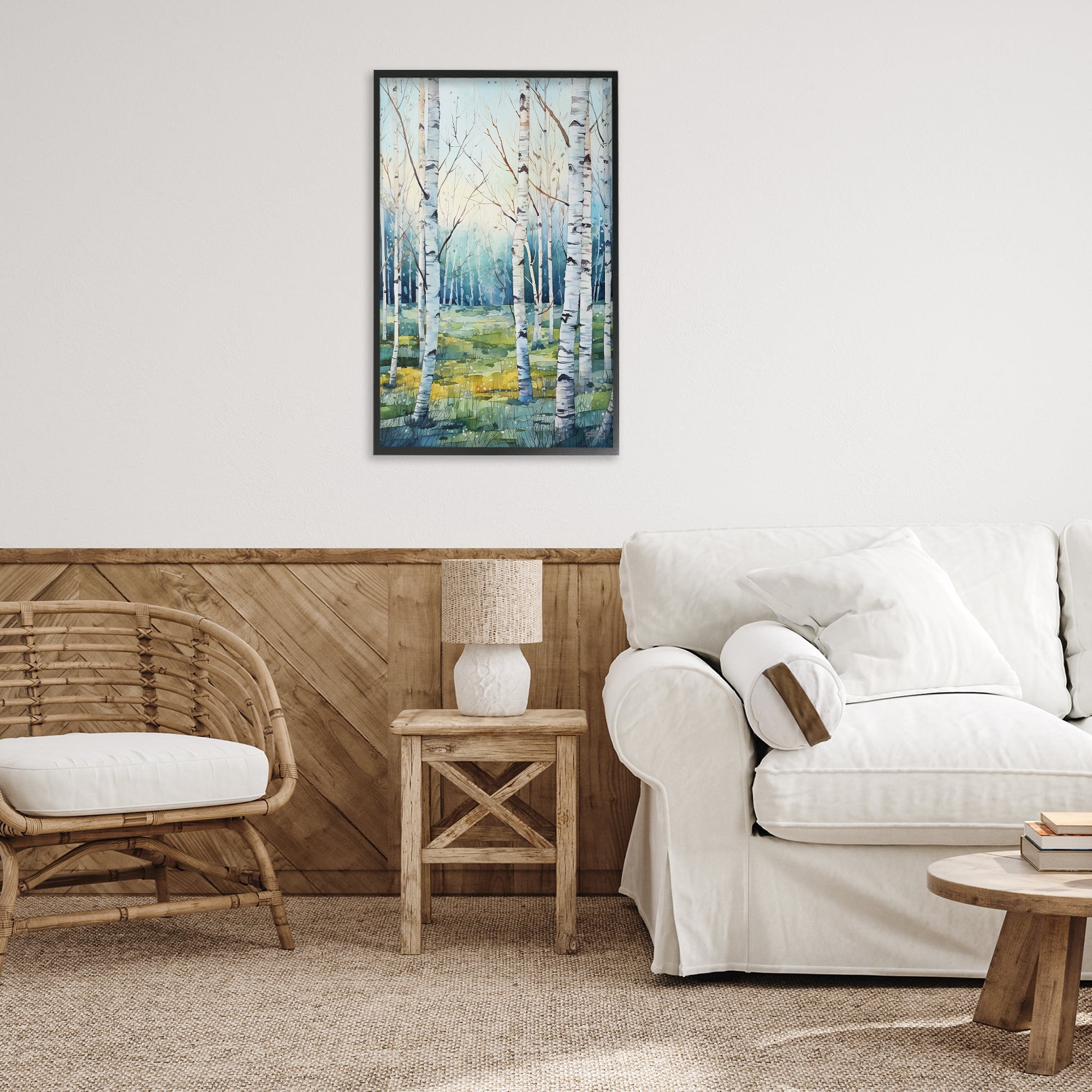Stupell Industries Summer Birch Forest Landscape Painting Black Framed Art Print Wall Art, 20 x 30