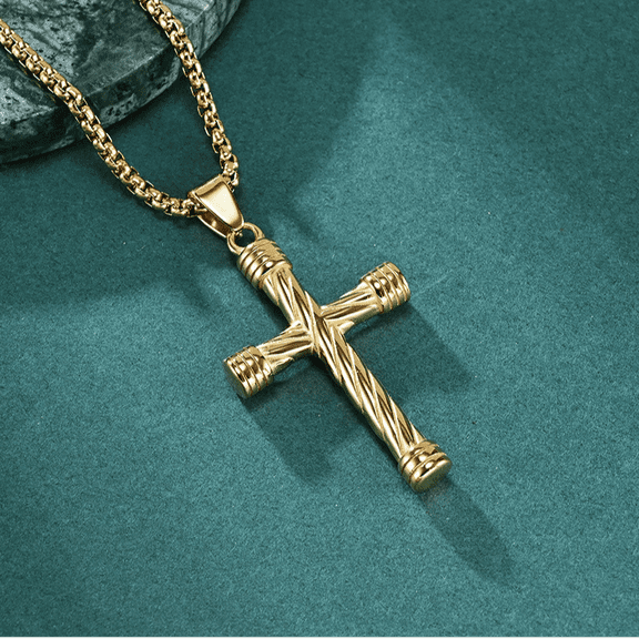 Hip Hop Style Classic Religious Jewelry 14K Yellow Gold Cross Pendant Necklace For Men