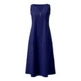 thumbnail image 4 of Summer Linen Dresses for Women Button V Neck Sleeveless Midi Dress Casual Cotton Gauze Shift Dress 2025 with Pockets, 4 of 5