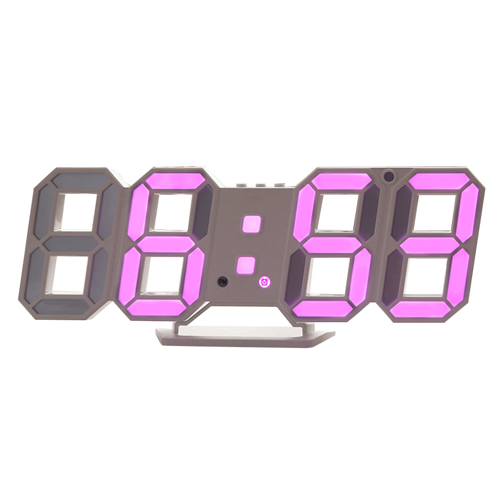 LED Digital Wall Clock 3D Desk Alarm Dimmer Modern Snooze 12/24 Hour Display USB 