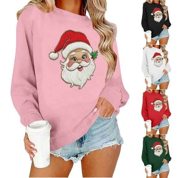 Fewfanhot Women's Sweatshirts Vintage Christmas Linend Sweaters Crewneck Oversized Long Sleeve Tops
