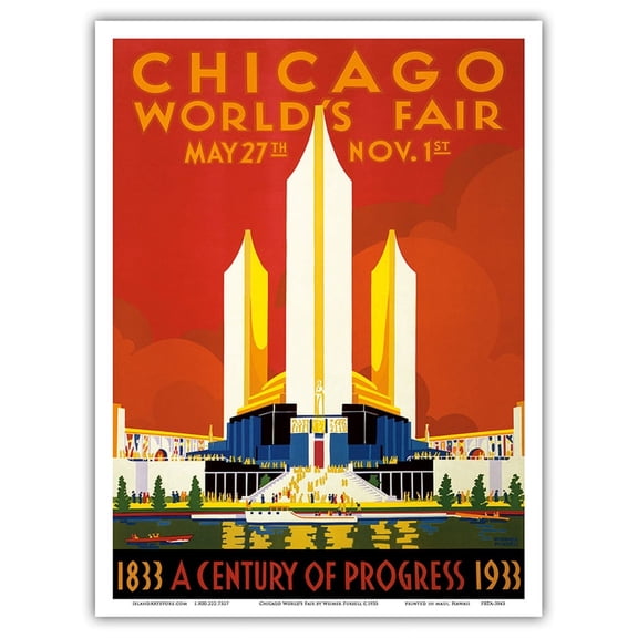 Chicago World’s Fair - A Century of Progress 1833-1933 - Vintage Travel Poster by Weimer Pursell c.1933 - Master Art Print (Unframed) 9in x 12in