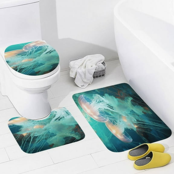 Jellyfish Ocean Style Bathroom Mats Set 3-piece Bath Mats , Floor Rug Decorations for Kitchen Bathroom Bedroom
