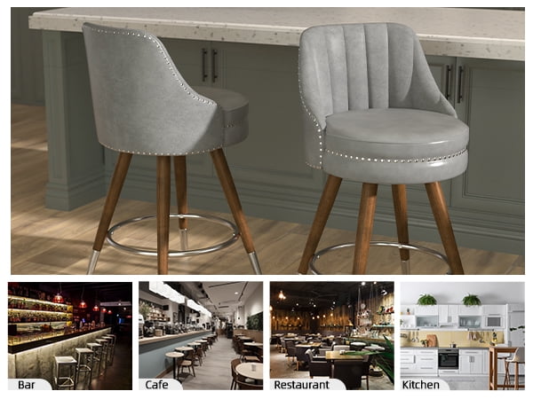 Ninecer 24" Swivel Counter Height Chairs, Modern PU Leather Bar Stools set of 2 with Thick Cushion and Footrest, Gray