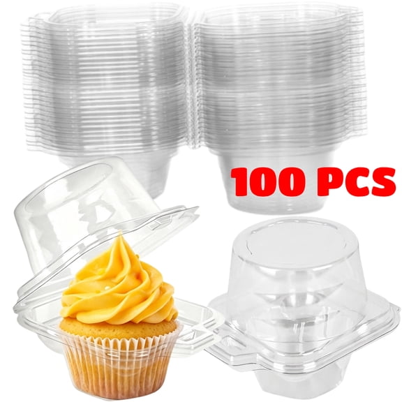 100 Cupcake Holders, Clear Cupcake Containers with Lid, Muffin Containers, Sandwich, Hamburger, Plastic Muffin Containers