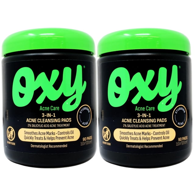Almohadillas de tratamiento para el acné Oxy Maximum Action 3 en 1, 90 almohadillas x 2
