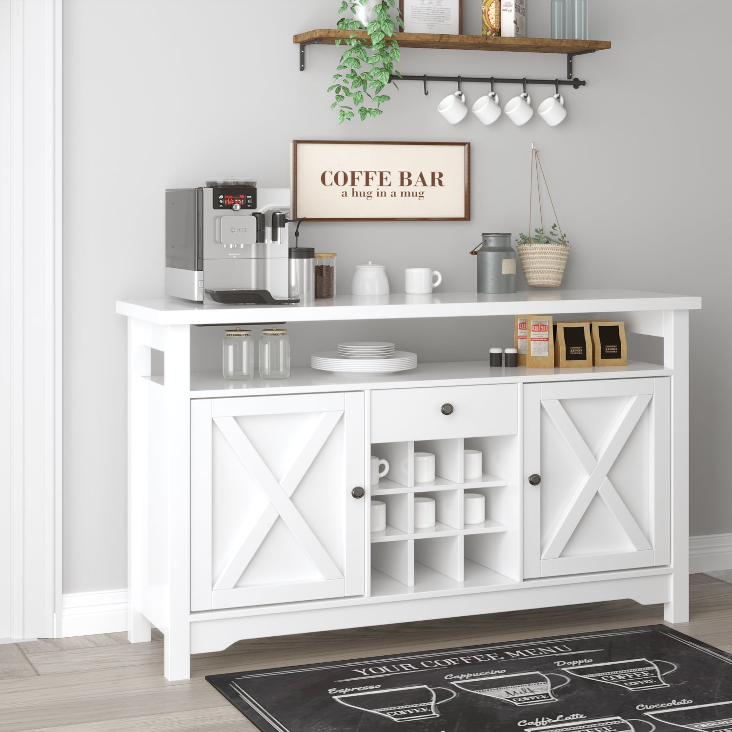 Catrimown Farmhouse Coffee Bar 47" Kitchen Buffet Storage