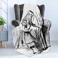 thumbnail image 4 of Alice in Wonderland Soft Flannel Fleece Blanket, Black and White Alice Looking Through Curtains Hidden Door Adventure, Cozy Plush for Indoor and Outdoor Use, 70" x 90", Black White, by Ambesonne, 4 of 5