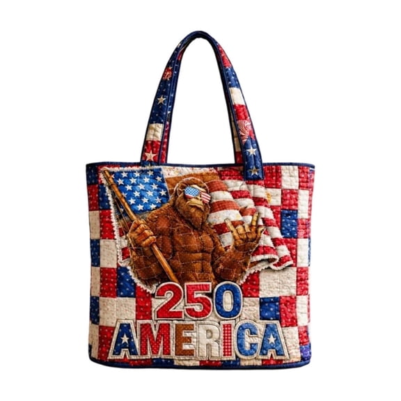 USA 250th Anniversary Quilted Tote Bag American 250 Years Handbag for Man Woman Patriotic Reusable Totebag for Travel, Short Trip, Shopping, Work Use