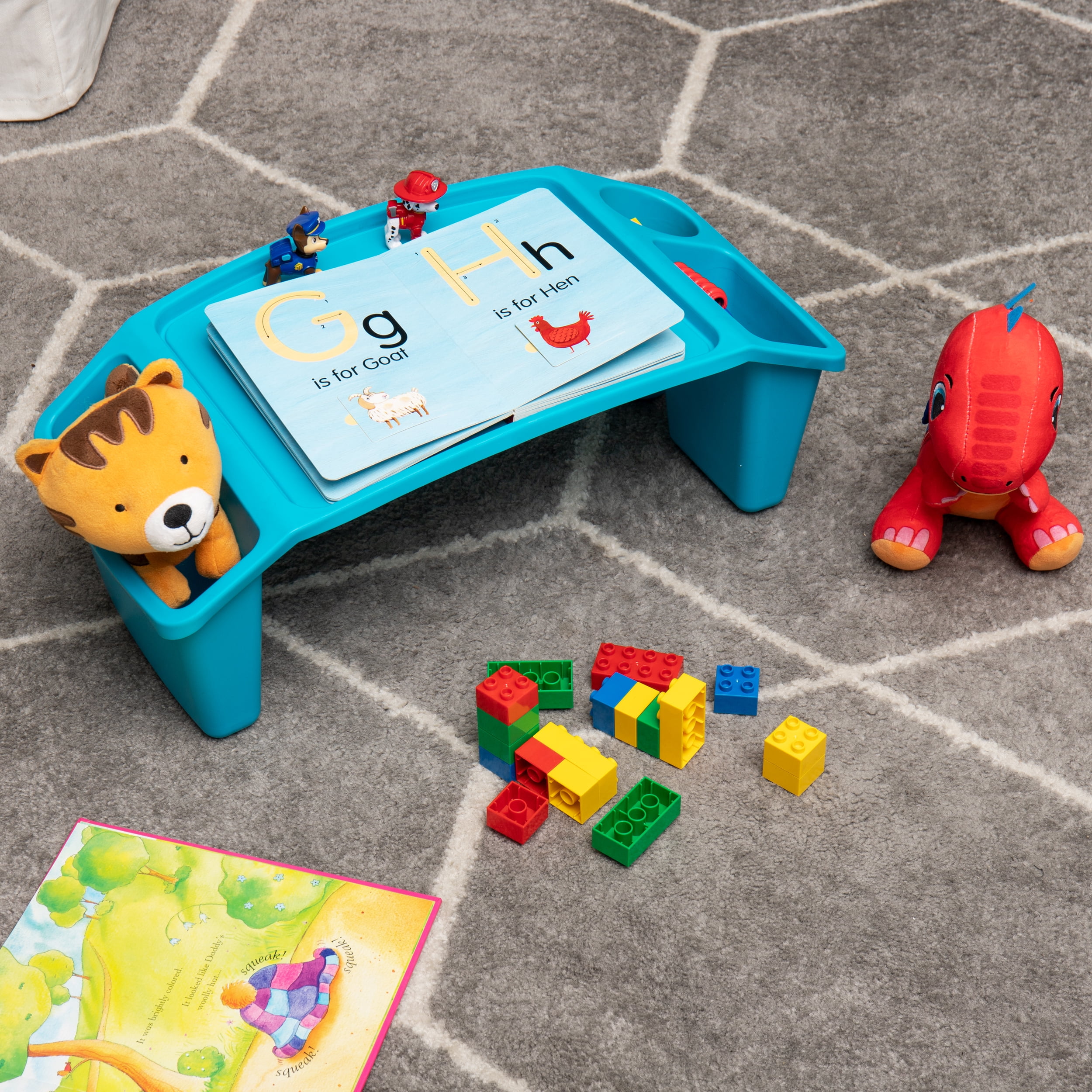 Mind Reader Kids Lap Desk, Activity Tray, Drawing, Stackable, Classroom, Portable, Plastic, Blue