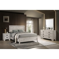Whitewashed Wood Finish 5pc King Size Panel Bed Set Master Bedroom Furniture