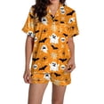 thumbnail image 4 of Miorin Under $14 Women Halloween Print Pajama Set Short Sleeve Button Down 2-Piece Sleepwear Soft Pjs Lounge Sets Casual Matching Set Loungewear, L, 4 of 5