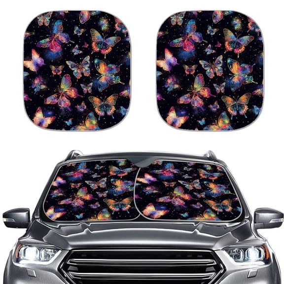 Bulopur Colorful Butterfly Car Sun Shade Windshield Block UV Rays Sun Protector for Car Windshield Universal Size Automotive Interior Sun Protection for Most SUVs Vans Trucks, 2 Pcs