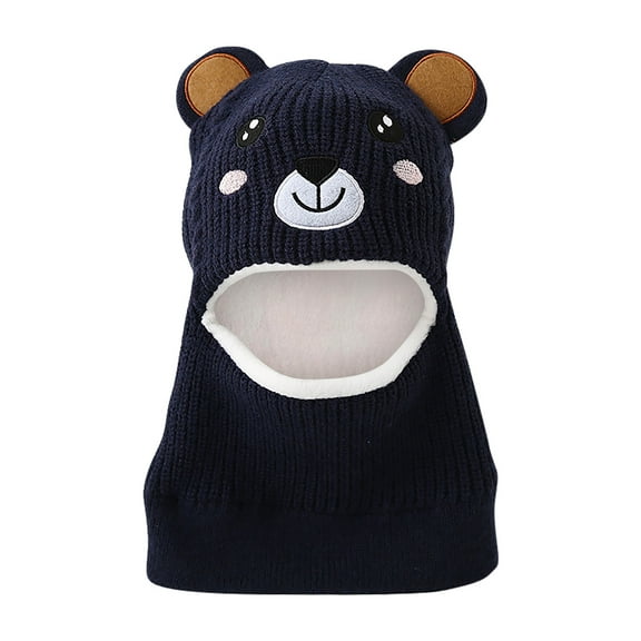 Baby Winter Hat Scarf Set, Toddler Beanie Hats Girl Boy with Neck Warmer, Beanie for Kids Knit Warm for Cold Weather Navy 1-7 Years