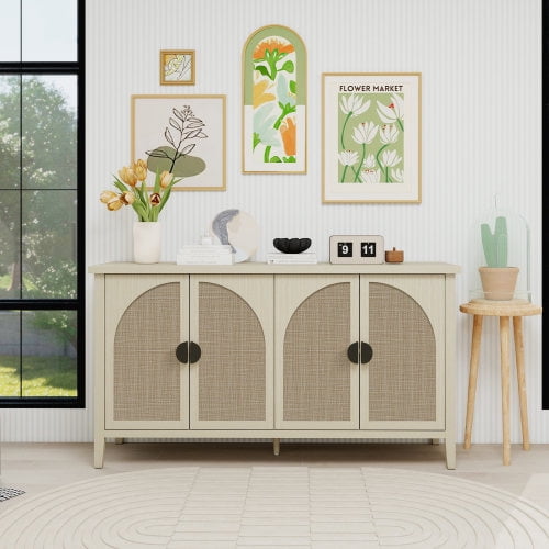 BSHTI Rattan 4 Door Cabinet, Suitable for Bedroom, Living Room, Study