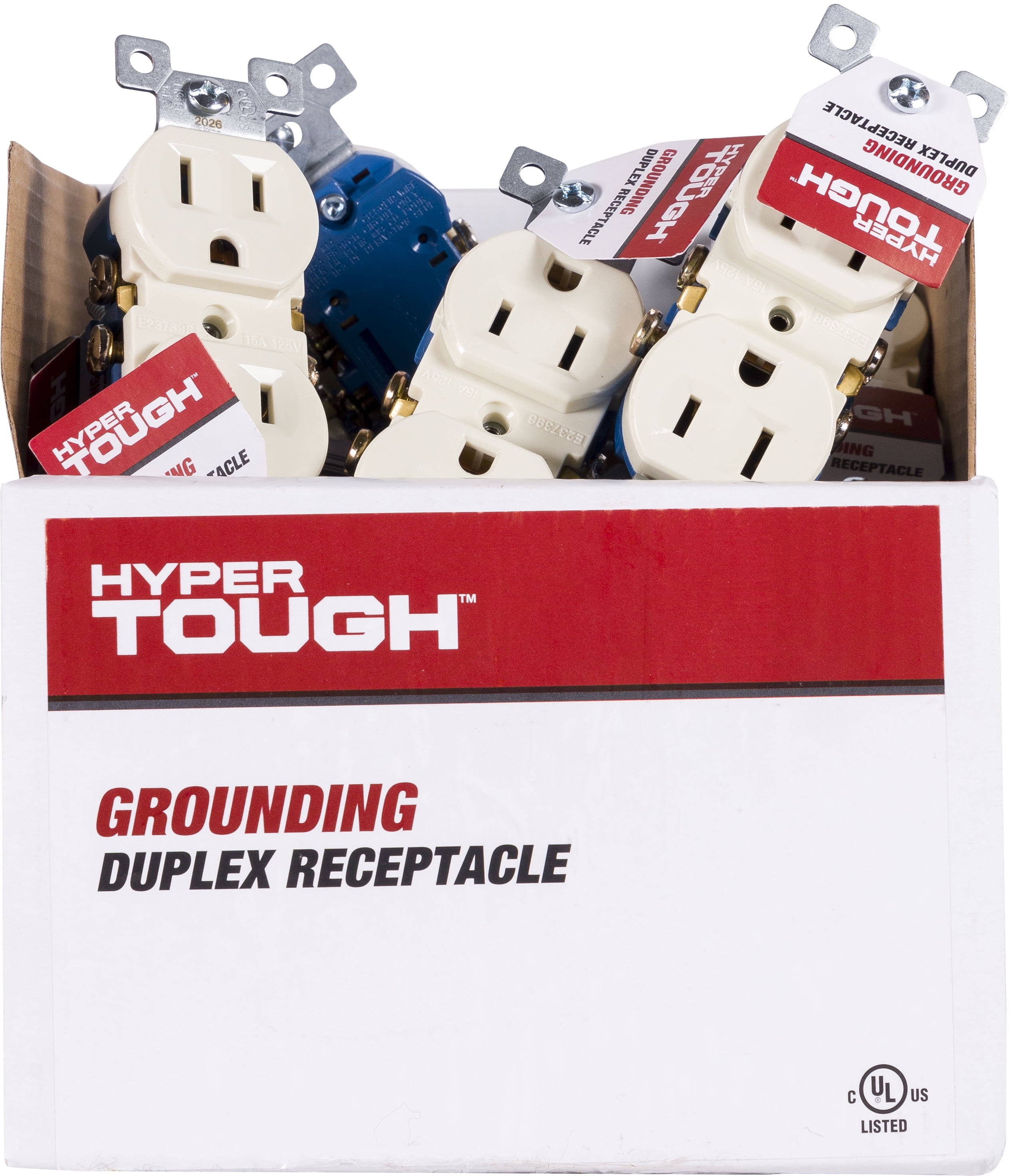 (10 pack) HyperTough Grounding Duplex Electrical Outlet, Light Almond, 15A – 53139