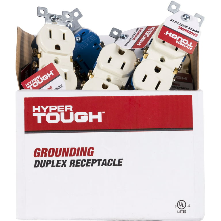 HyperTough Grounding Duplex Electrical Outlet, Light Almond, 15A – 53139 