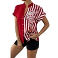 thumbnail image 2 of Gvmfive Women Casual Patchwork Short Sleeve Button Down Tops Shirts Blouse, 2 of 3