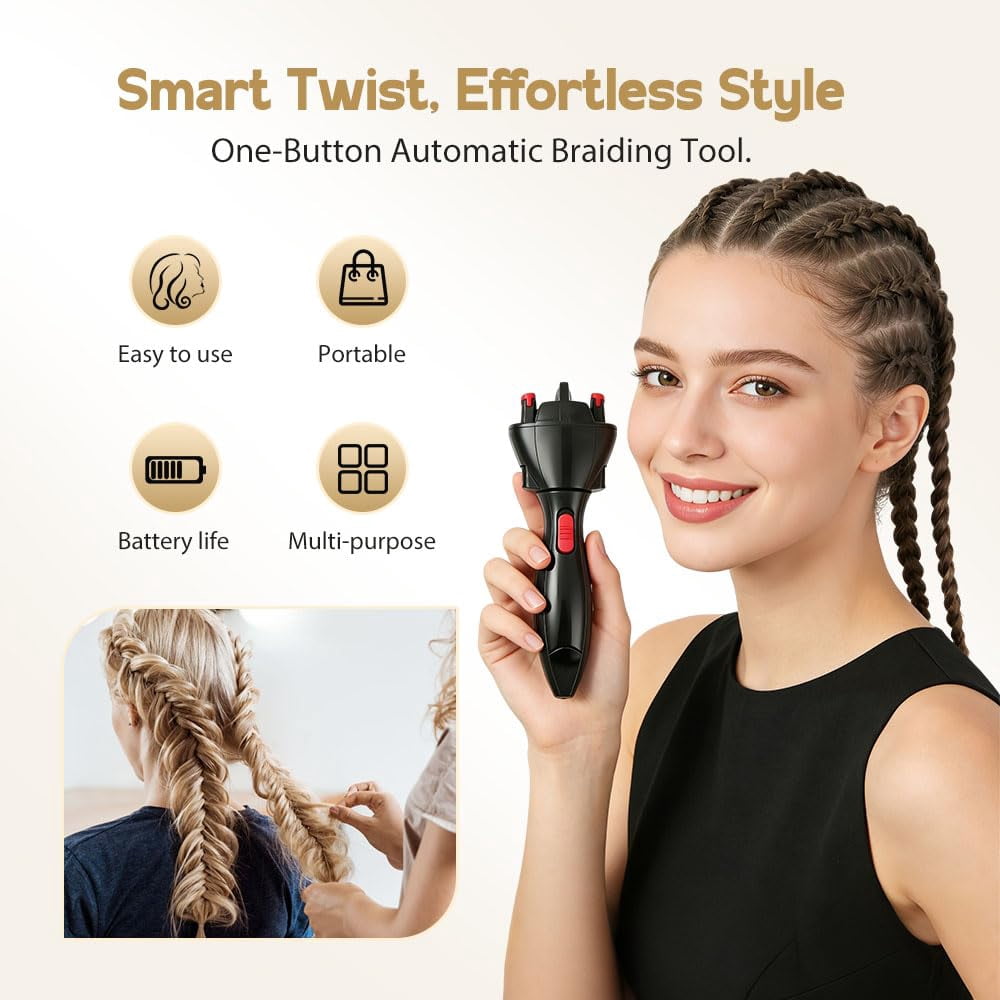 Automatic Hair Braider, Auto Smart DIY Hair Styling Tools, Electric Quick Twister and Braider Machine, Battery Powered for DIY Hair Tangling Styling