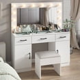thumbnail image 4 of Zimtown Makeup Vanity Desk with Large Mirror & Charging Station, Vanity Table with 3 Drawers & Visible Glass Top, Bedroom Dressing Table,White, 4 of 8